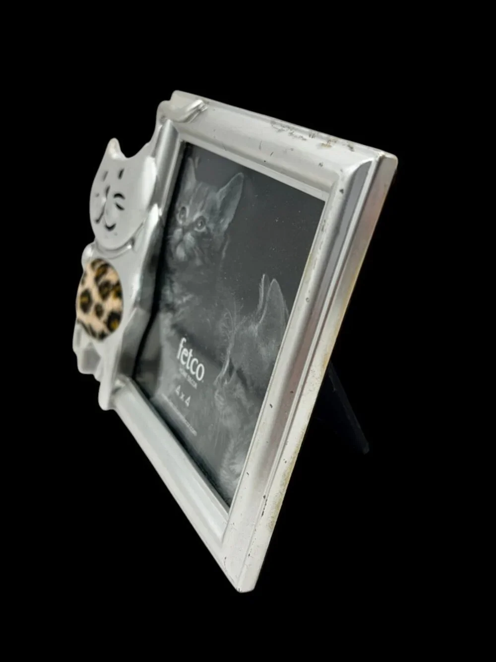 Fetco Cat 4x4 Picture Frame Silver Leopard Print Kitty Photo Frame Home Decor